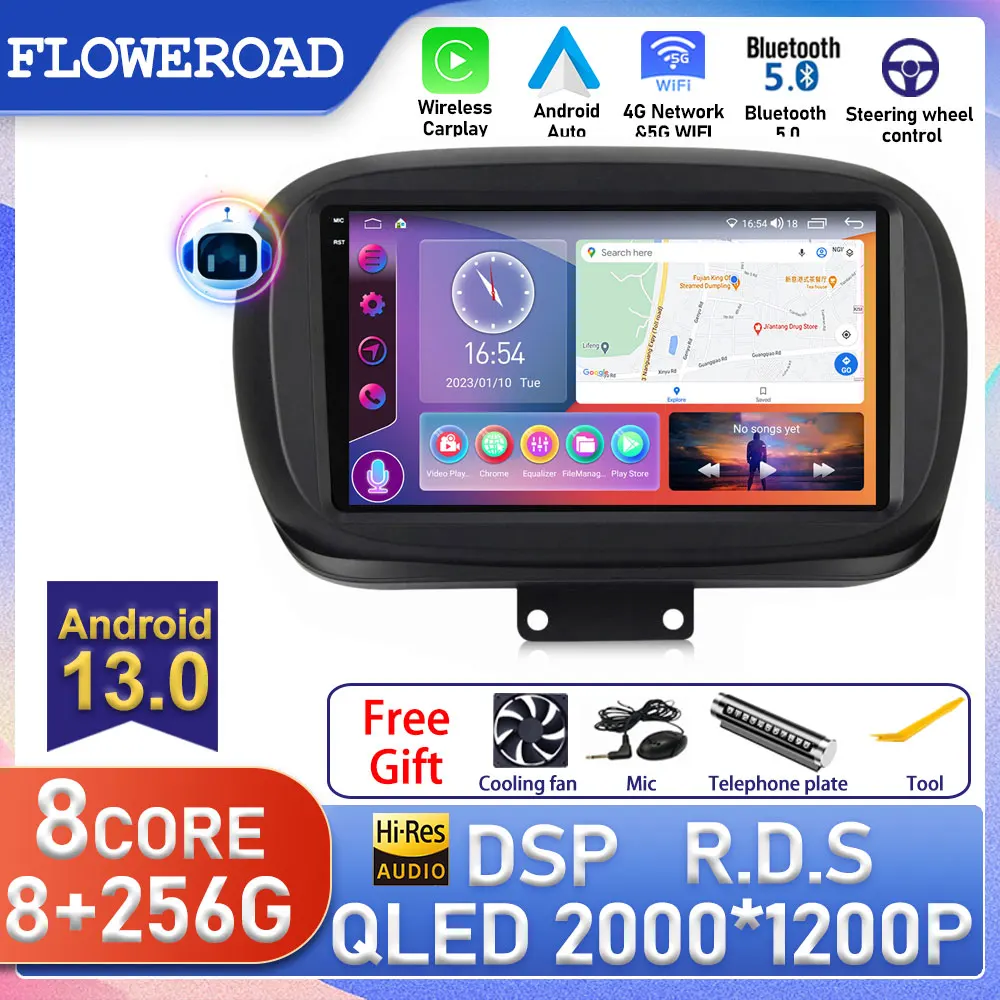 Android 8G+256G For Fiat 500X 2014 - 2020 Multimedia Stereo Player Car Radio Head Unit GPS With 4GLET WIFI Autoradio Bluetooth