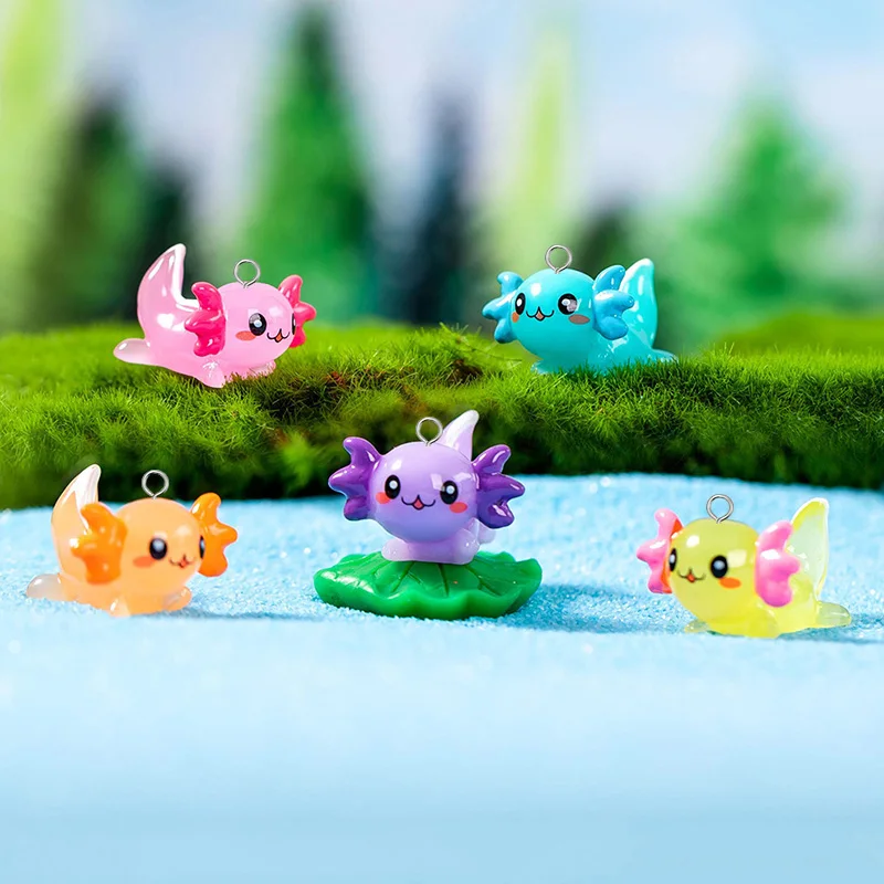 10pcs Simulation 3D Axolotl Fish Resin Charms Solid Color Kawaii Cartoon Earring Keychain Pendant Marine Animal Jewelry Diy