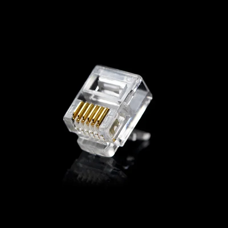 RJ12 Wholesale Connector 6P6C Modular Head Phone Cable Plug Gold Plated Crimp Network RJ 12 Telephone Connectors Crystal Plugs