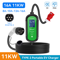 Type2 Cable 5M Portable EV Charger 11KW 16A 3Phase Wallbox Fast Charging Cable CEE Plug 4 Type Current Regulation Mode