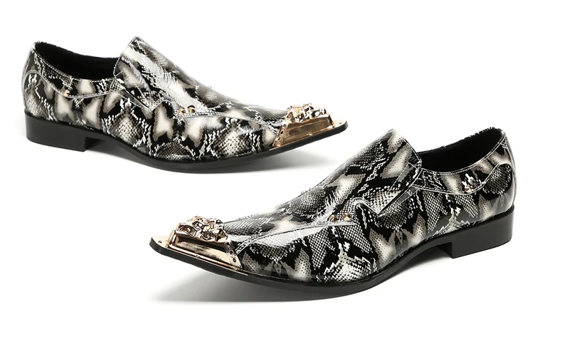 Herrenschuhe aus echtem Pythonleder, formelle Anzugschuhe mit Metallketten-Dekor, luxuriöse Modeschuhe für Frühling und Herbst, Business-Bankett-W – Detail 8