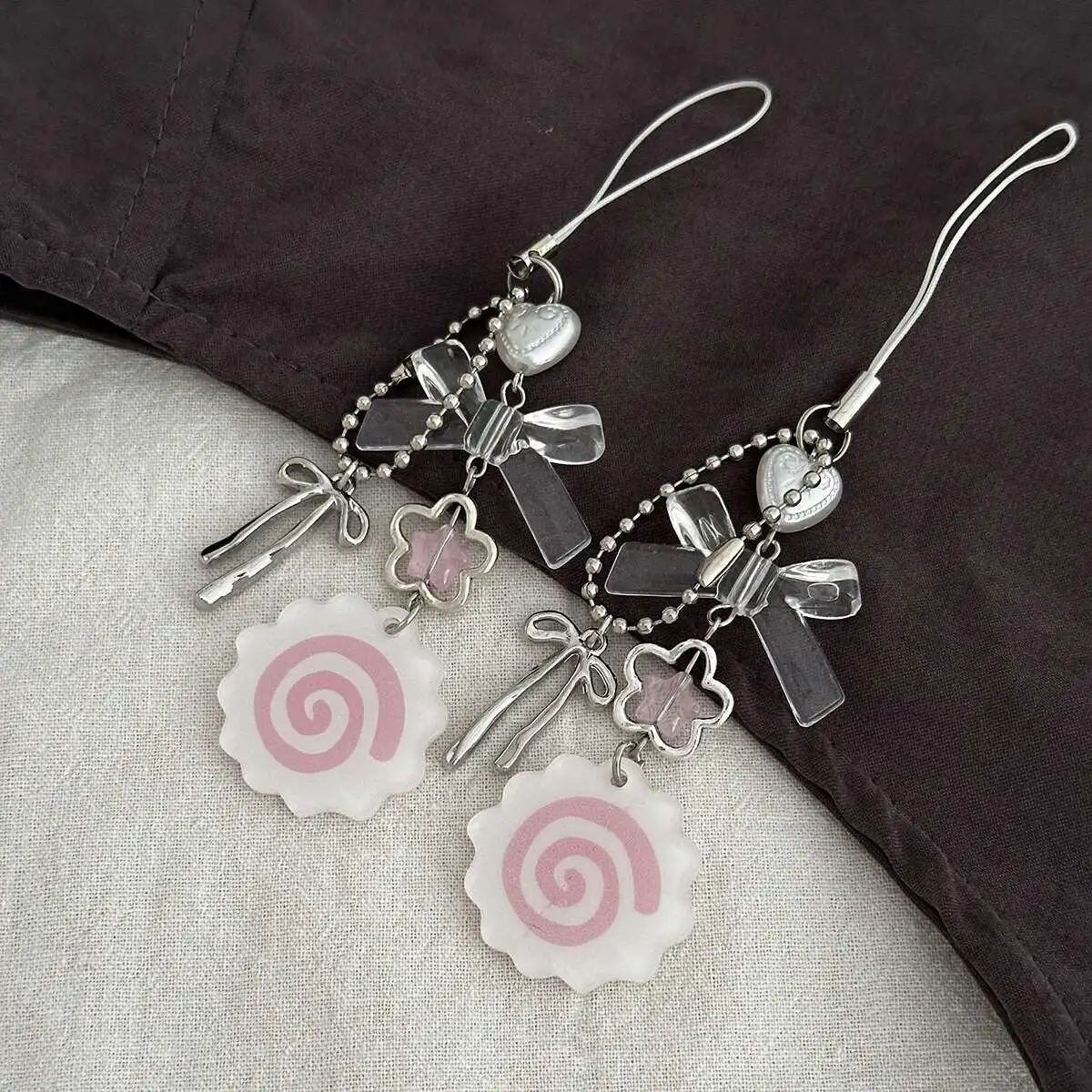 KunJoe Y2K Cute Acrylic Flower Bowknot Love Bag Pendant Keychain Women's Backpack Mobile Phone Key Chain Pants Chain Accessories