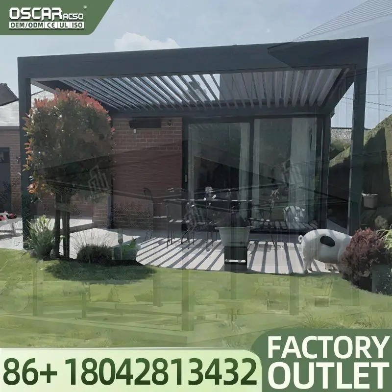 4x4 Waterproof Motorized Louvered Aluminium Sun Shade Outdoor Pavilion Roof for Garden in US and EU Pergola