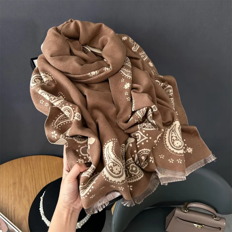 Paisley Imitatie Kasjmier Vrouwen Sjaal Winter Dikker Warme Deken Buiten Dame Pashmina Sjaal Pashmina Groothandel