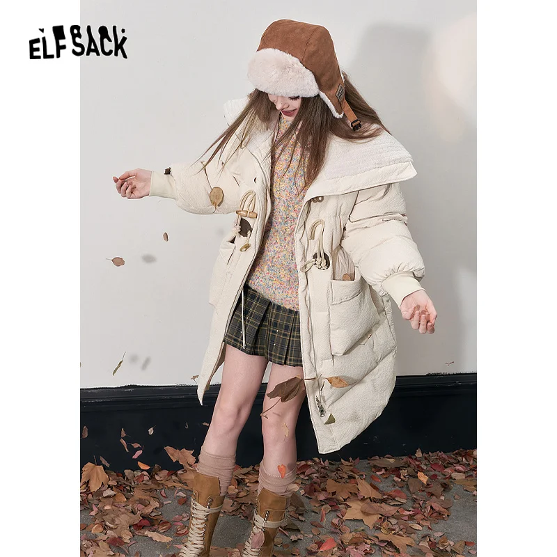 ELFSACK Kwaii Down Coats Women 2023 Winter New Korean Fashion Mid-length Outwears