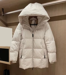 Abrigo de plumón de pato para mujer, chaqueta de plumas gruesas de manga larga, abrigo informal de gran tamaño con capucha y cremallera, Invierno