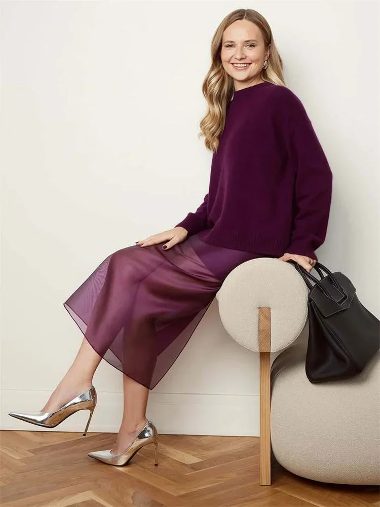 Summer See-Through High Waist Long Skirt Female Slim Patchwork Casual Solid Commute Y2k Skirt Women's Mesh Maxi Skirt 2025