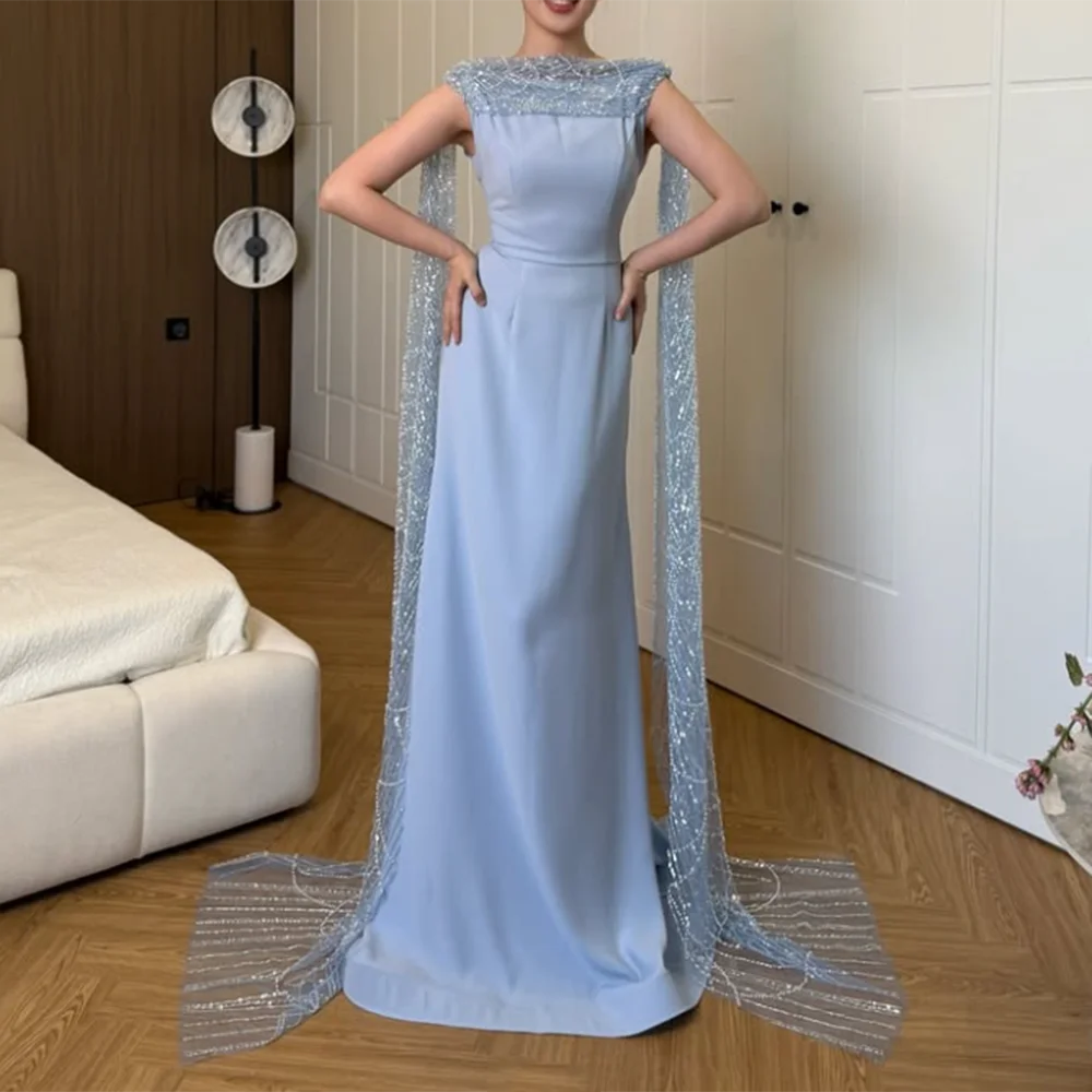 

Customized A-Line Prom Dresses Floor-length Scoop-Length Sleeveless Evening Gown Fashion Beading Sequined Sraped Party Gown