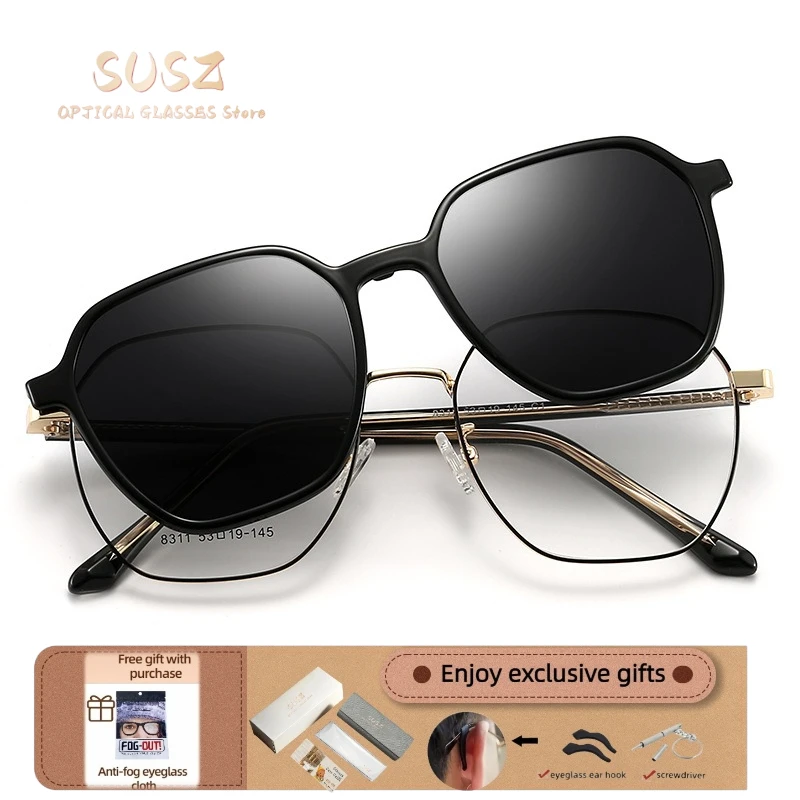 SUSZ Trendy Polarized Myopia Magnet Clip On Prescription Sunglasses Women Cat Eye Driving Progressive UV Protection Eyeglasses