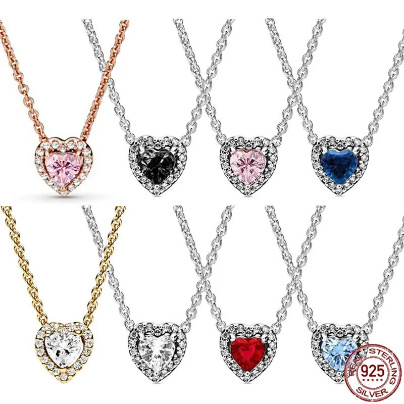 925 Sterling Silver Classic Various colors Heart shaped Pendant Necklace Exquisite Luxury Charm Women's Jewelry Festival Gift