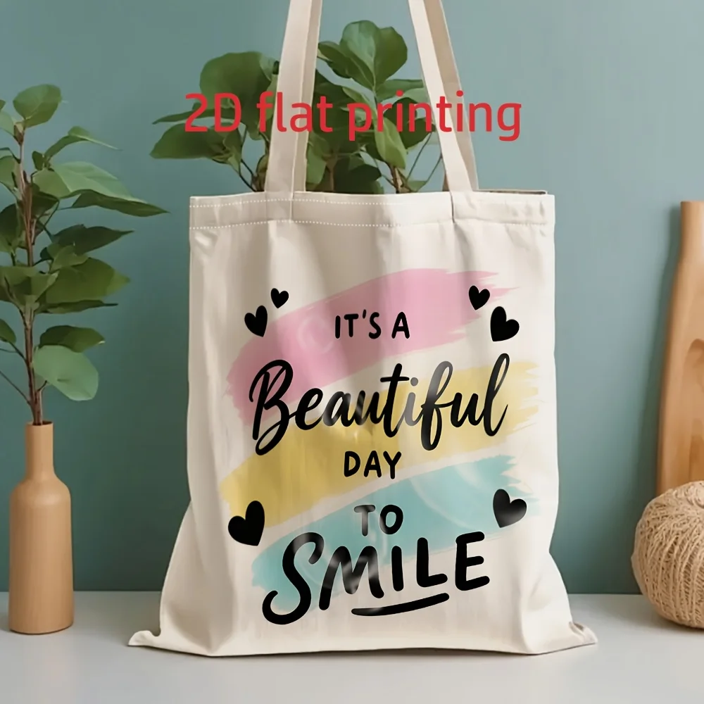 Men's Canvas Tote Bag - Unisex 2D Flat Print Smiling Auspicious Day Reusable Canvas Bag, Suitable for Supermarkets, Schools, and