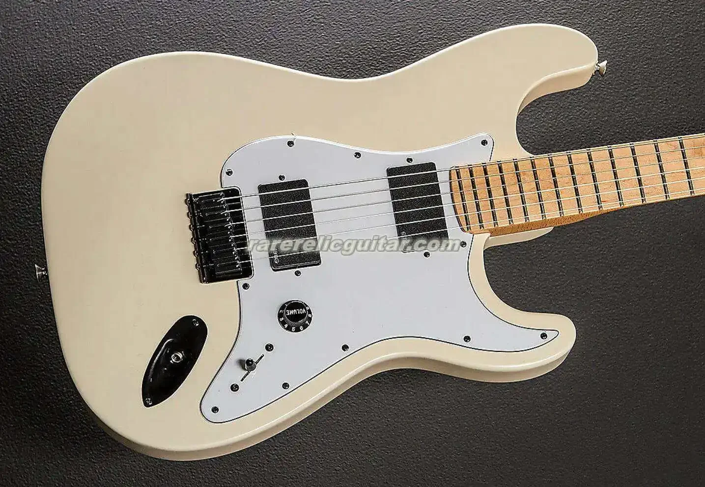 Root Flat White Satin Nitrocellulose Electric Guitar Big Headstock Maple Fingerboard No Inlay China EMG Pickup Black Hardware