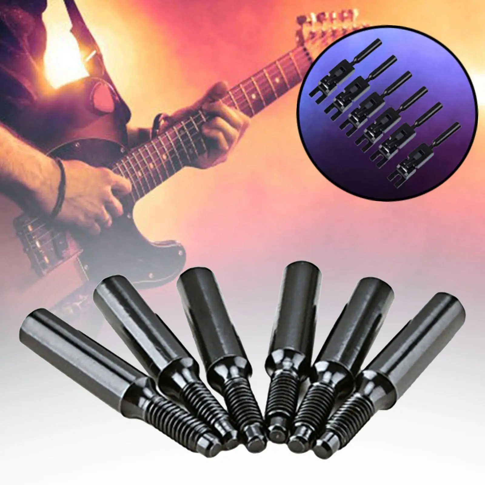 6x Guitar Double Rocking Bridge Saddle Threaded Rod Whammy Systyem Screws Metric Modern Electric Stainless Roller Chrome