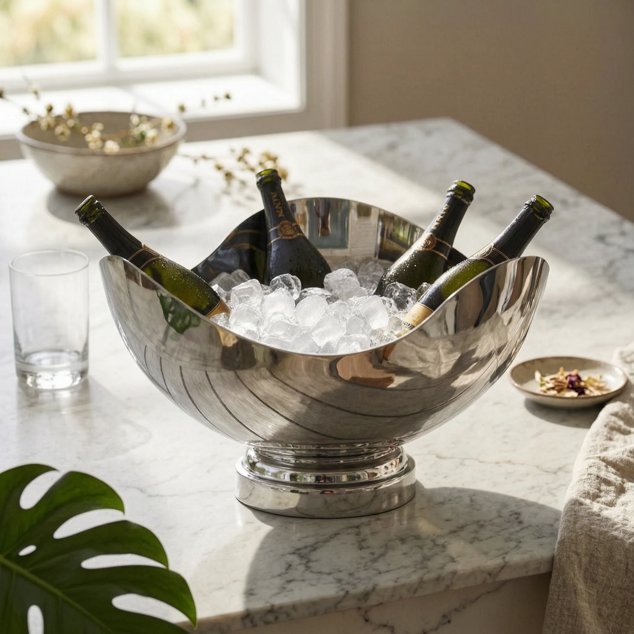 Champagne Bowl Irregular Wine Chiller Bowl Wine Cooler Container Decorative Metal Basket Stylish for Hosts, Parties