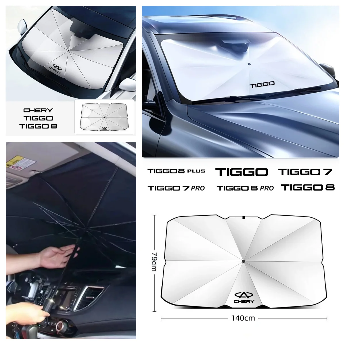 UV‑Protective Foldable Windshield Sun Umbrella For Chery Tiggo8 Tiggo5 Omoda C5 Jaecoo J7 Heat‑Resistant Exterior Car Parts