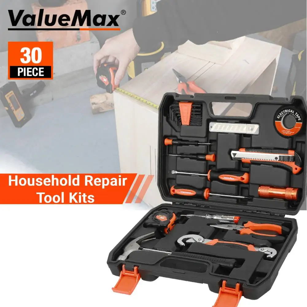 ValueMax 30PC Set di riparazione di attrezzi per la casa a mano kit di strumenti di riparazione per la casa con chiavi cacciaviti pinze coltello a martello scatola portatile