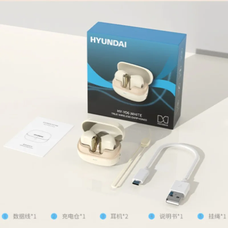 Original HYUNDAI HY-Y06 Ture Wireless Headphones Hifi Sound Bluetooth V5.4 Earbuds 24h Long Battery Life Earphones HD Call