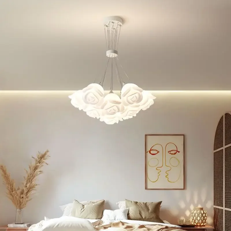 Rose pendant light luxury romantic cream style living room light creative art designer bedroom light