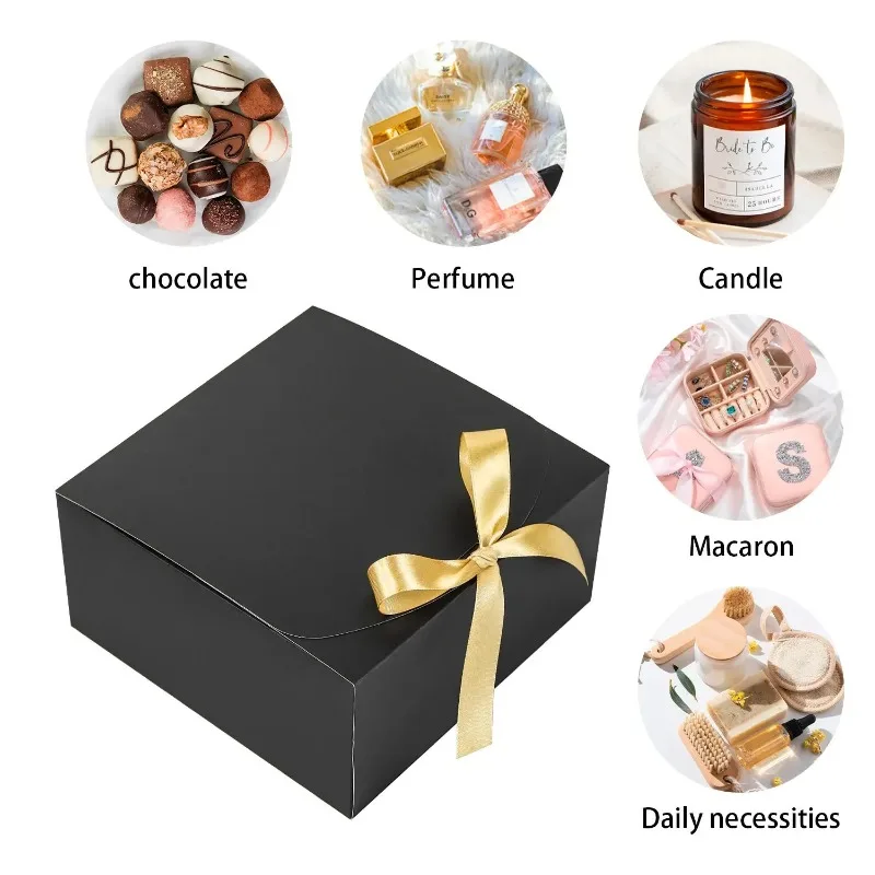 5 Stück schwarze Geschenkboxen mit Deckel, luxuriöse schwarz-rosa Geschenkboxen mit Schleife, Boxen für den Trauzeugen, Brautjungfernboxen, Abschlussgeschenke. – Detail 7