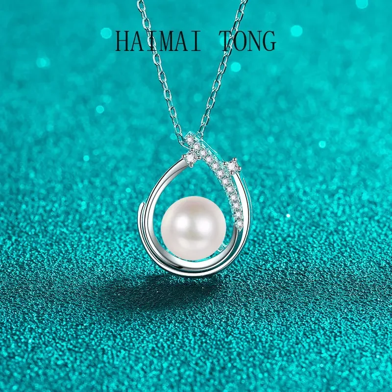 

HAIMAITONG moissanite diamond exact round Pearl Necklace PT950 Platinum fashion commuter collarbone chain simple