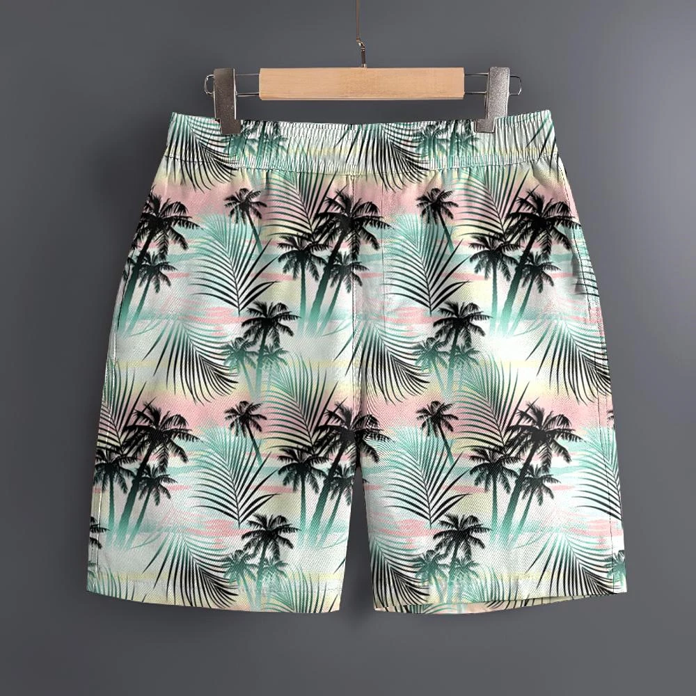 

2026 Men's Hawaiian 3D Summer Cool Leaf Pattern Beach Shorts Quick Dry Outdoor Leisure Sports Shorts Fashion Men's Shorts