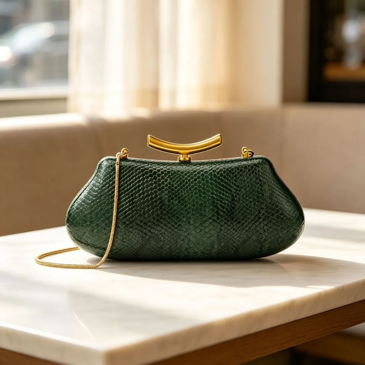 curved metal buckle, exquisite bright eye, fine gold chain, messenger bag, cold-textured dinner bag.