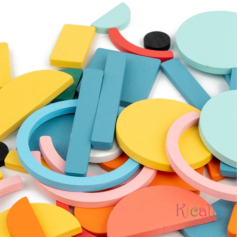 ألعاب مونتيسوري لعبة تعلم كتل خشبية هندسية مجموعة بازل قطع مرحلة ما قبل المدرسة للأطفال لعبة تعليمية إبداعية