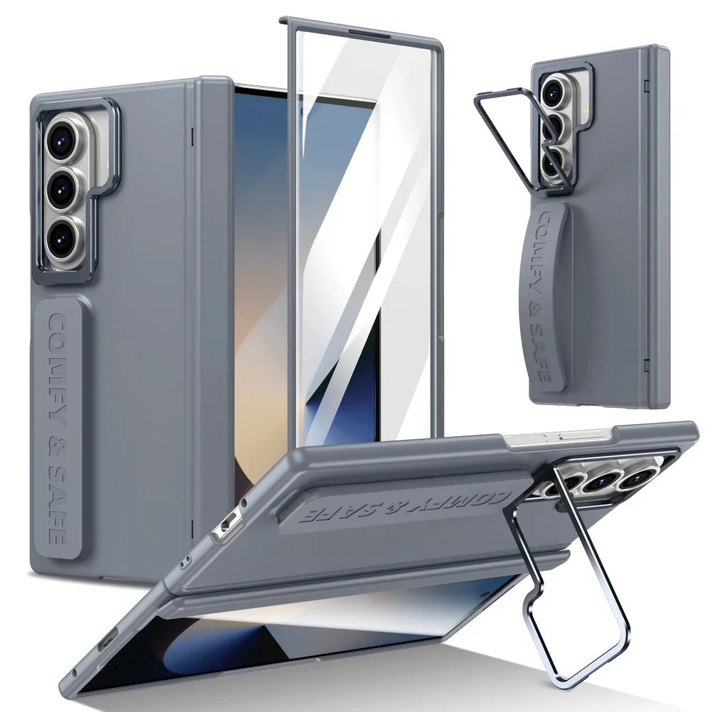 

Busine Sle Multifunctional Lens Holder with Wristband Tempered Glass Film Case for Samsung Galaxy Z Fold 7 6 5 4 3 Protect Cover