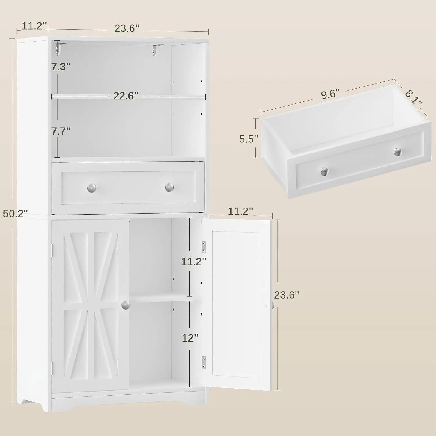 Bathroom Floor Storage Cabinet with Drawer, Freestanding Storage Unit with Adjustable Shelves, Open Compartments, for Bathroom, Living Room, Kitchen, White