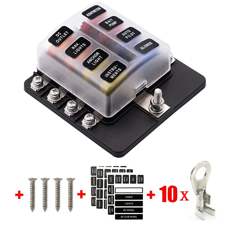 Universal Car 6 Way 8 Way Blade Fuse Terminal Block Auto Track Fuse Holder Box Wiring Power Connector Switch With Light 12V 24V