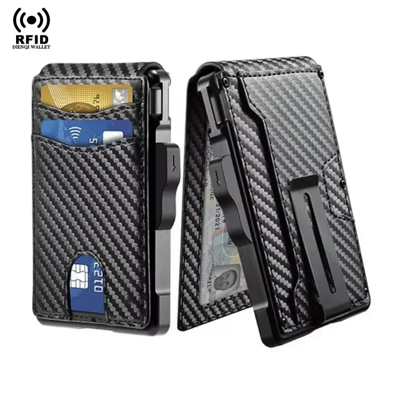 Slim Minimalist Bifold Wallets PU Leather Tactical Metal Wallet RFID Blocking Credit Card Holder Id Cardholder with Money Clip