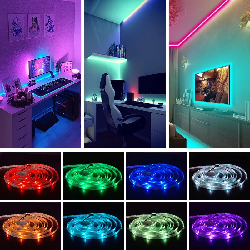 Tira de Luces Led con USB para decoración de sala de estar, lámpara de iluminación de cinta, 1M-30M, RGB, infrarrojo, Control Bluetooth, luminosa,