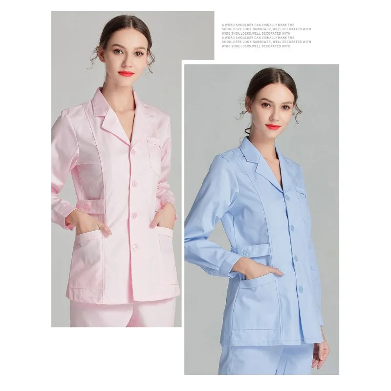 ブルー長袖スクラブトップナース制服白衣ドクター制服女性のための生き抜く医療服美容サロン作業服