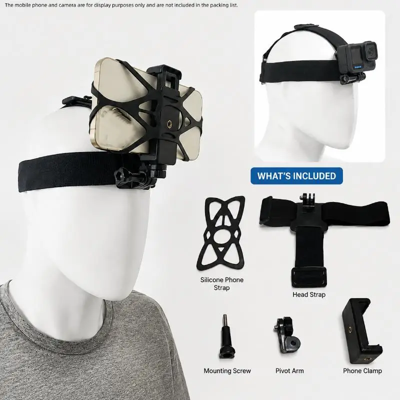 5Pcs Head Strap Harness Mount Set for Vloggers Fits Mobile Phones Action Cameras Travel Hands-Free Video Recording