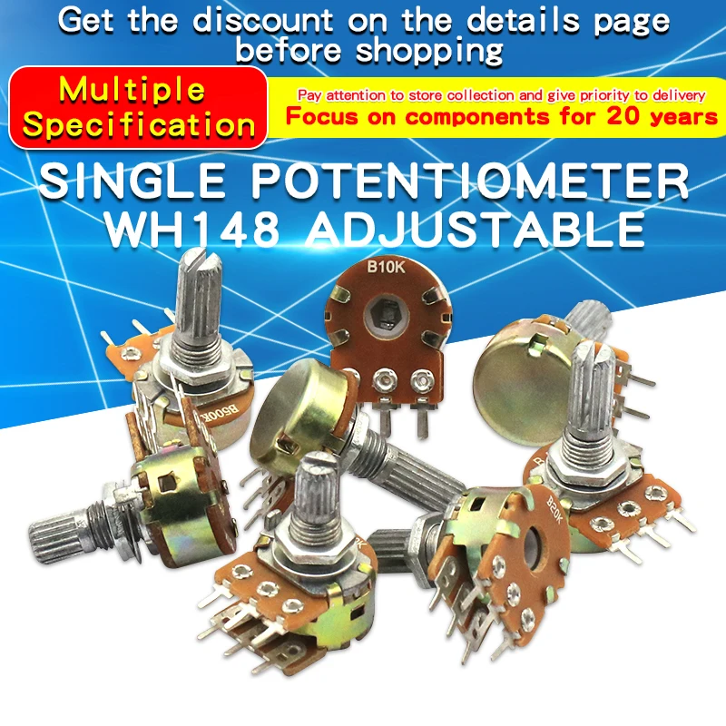 5 sztuk WH148 B1K B2K B5K B10K B20K B50K B100K B250K B500K B1M 3Pin 15mm wzmacniacz z podwójnym potencjometrem Stereo