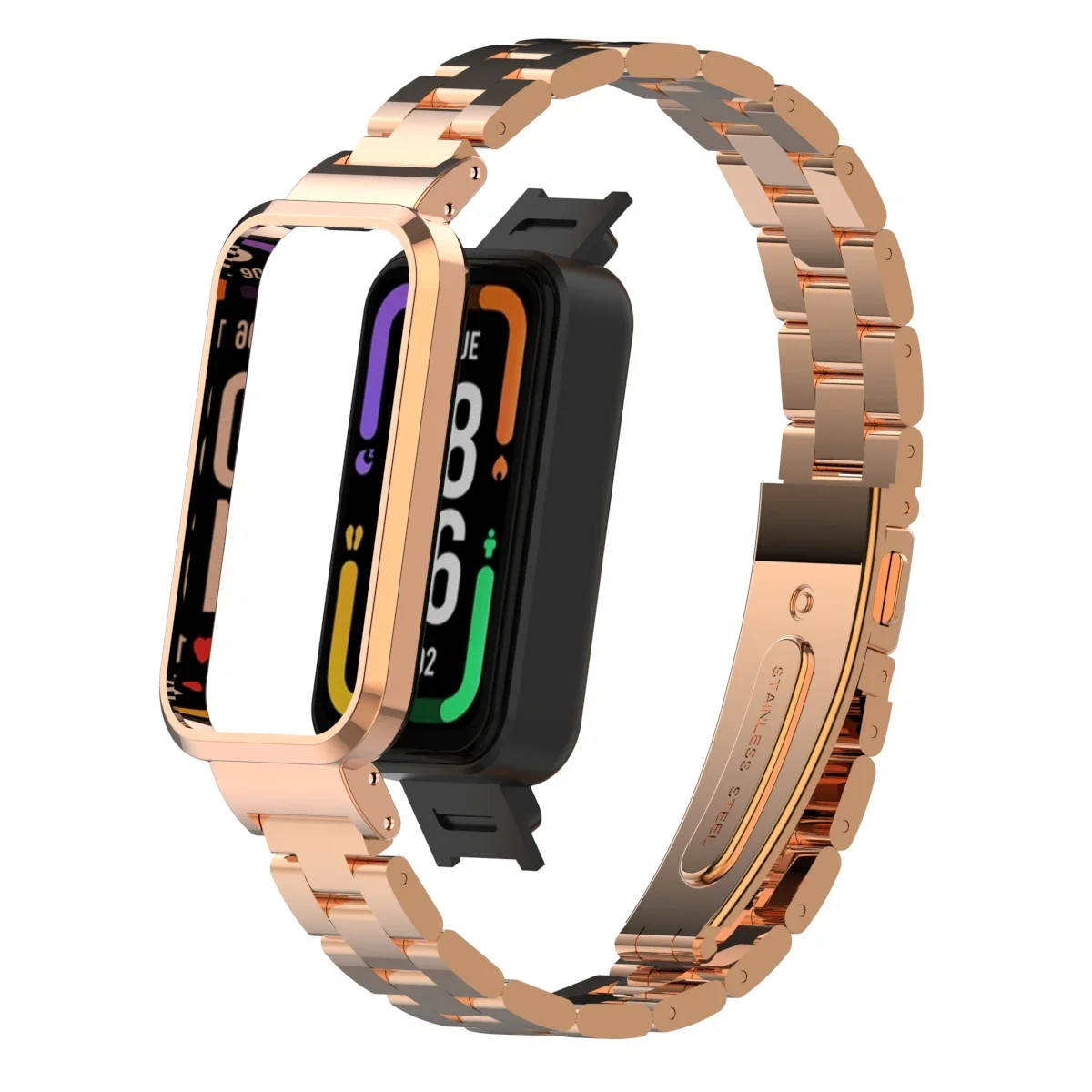 suitable for Redmi Smart Band Pro  solid three-bead stainless steel metal watchband metal protective case integration