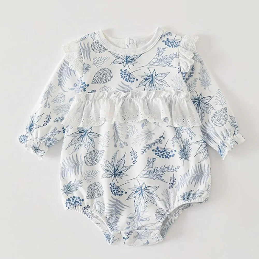 Baby Autumn Bodysuit Long Sleeve 100% Cotton Princess 1st Birthday Infant Clothing Ruffles Christmas Baby Girl Romper