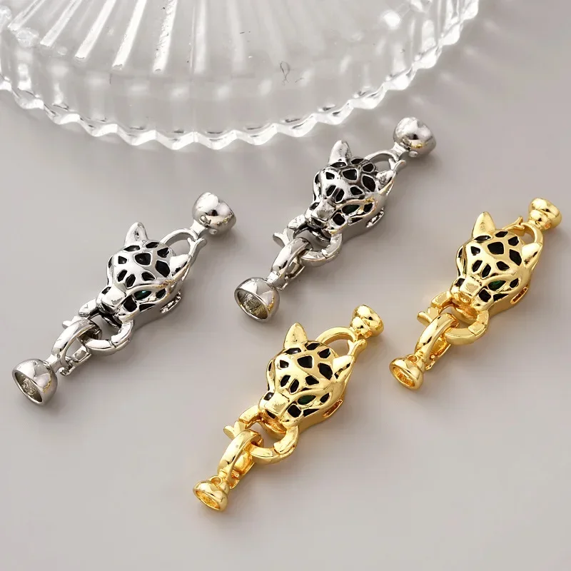 DIY Jewellery Accessories Connector Buckle 18K Gold Plated Silver Copper Zirconia Leopard Head Fastener Necklace Bracelet Making