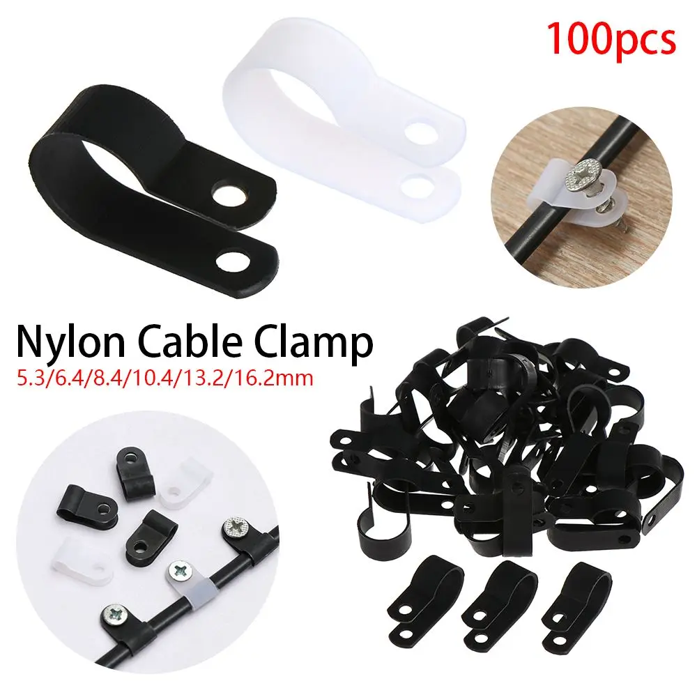 100PCS Hot sale Nylon Cable Clamp Electrical Fittings Hardware Useful Wiring Hose Fasteners R-Type Clip Pipe Mounting Fix