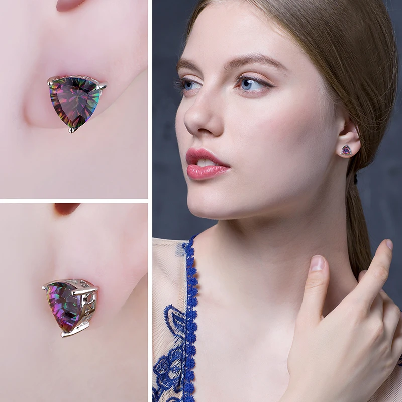 JewelryPalace 6.3ct Rainbow Mystic Quartz 925 Sterling Silver Stud Earrings for Women Fashion Trendy Jewelry Gift New Arrival