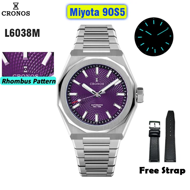 ساعة كرونوس الفاخرة للرجال 39 ملم أوتوماتيكية PT5000 SW200 ساعات المعصم مقياس نمط الياقوت 10ATM شفافة من الخلف L6038M بدون منافذ