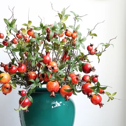 Red Autumn Pomegranate Artificial Branch With Leaves Berry Fake Fruit Flores For Home Christma Vase Decoration Outdoor Garden