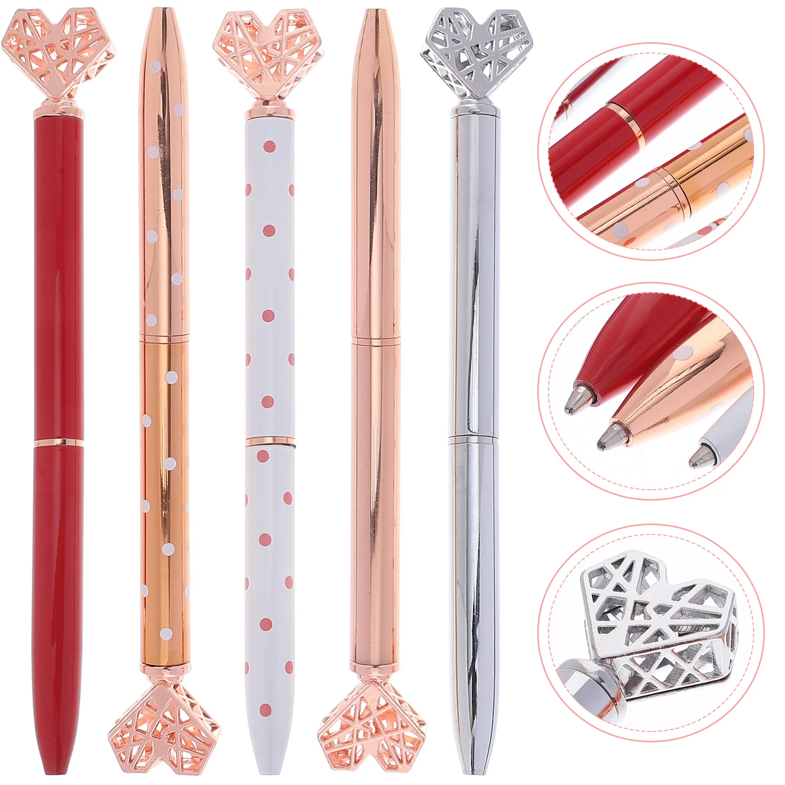 

5 Pcs Heart Shaped Ballpoint Pen School Stationery Gel Pens Come Heart-shaped Signature Metal Writing for Student
