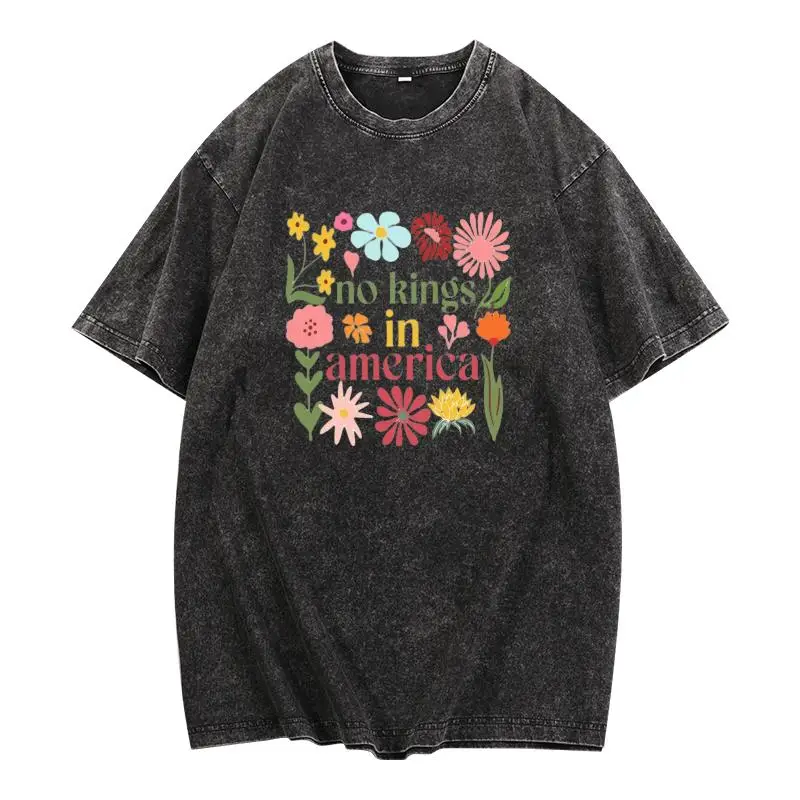 

No Kings in America Graphic T-Shirt Unisex Vintage Floral Print Cotton Tee for Summer Streetwear or Casual Outfit