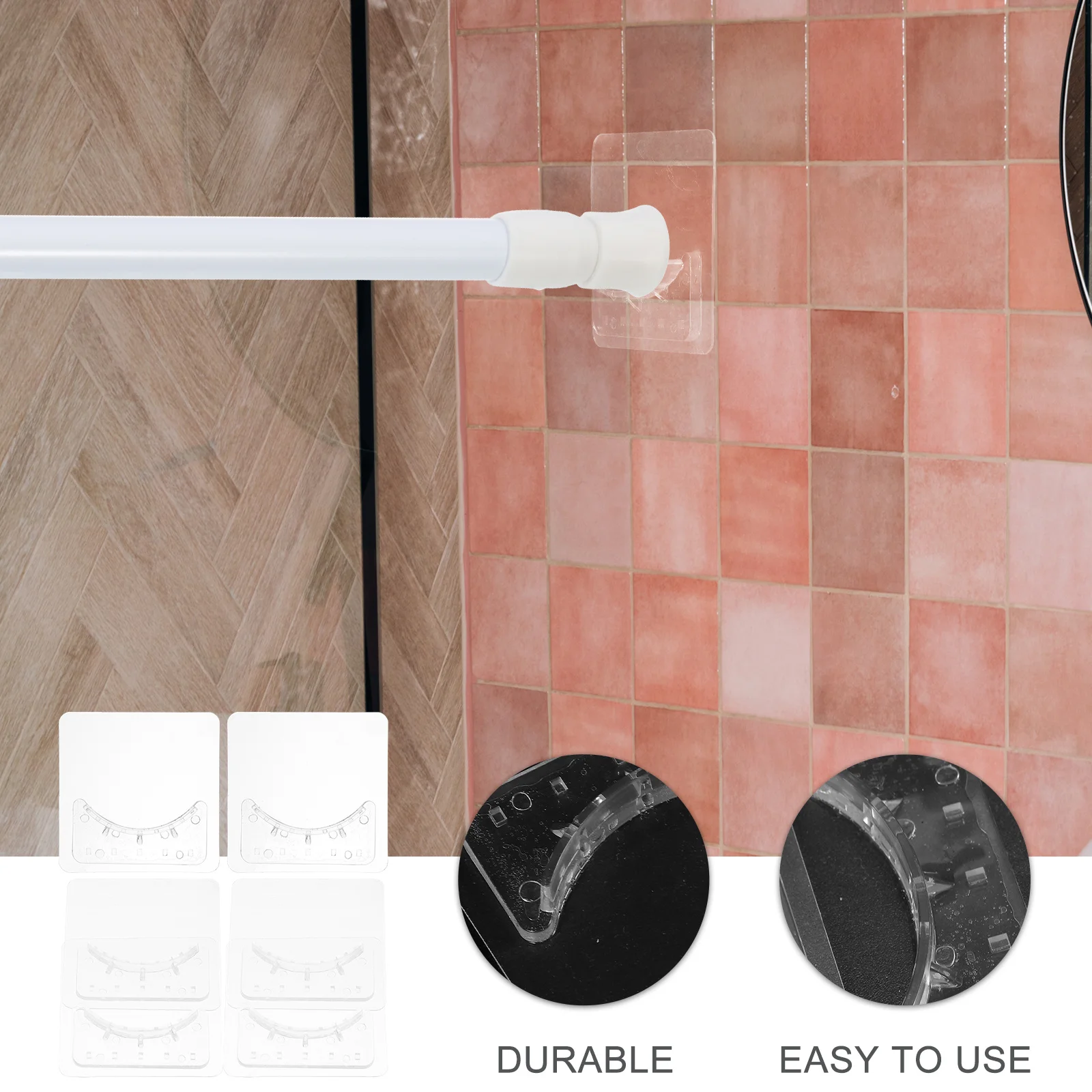 

Shower Curtain Rod Bracket Holder Sticky Wall Mount For Bathroom No Drill Curtain Pole Brackets Adhesive Waterproof