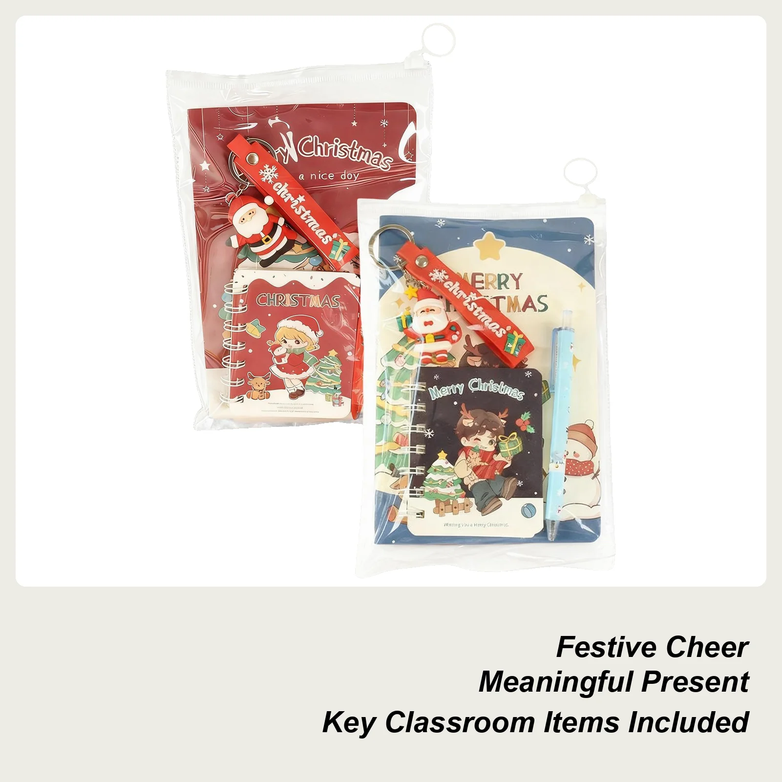 3pcs Christmas Stationery Set Christmas Cute Notebook Pen Keychain Stationery For Kids Students Classroom Study Note Taking