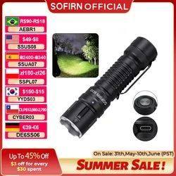 Sofirn SC33 XHP70.3 HI LED Flashlight Tactical 5200lm Powerful 21700 USB C Rechargeable Torch with Tail E-switch Outdoor Light