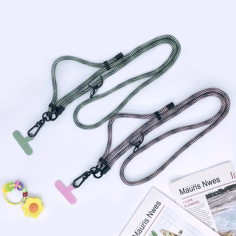 Adjustable Phone Strap Pure Color Nylon Lanyard Two Metal Button Rope For Cards Crossbody Safety Anti-lost Long Neck Lanyard