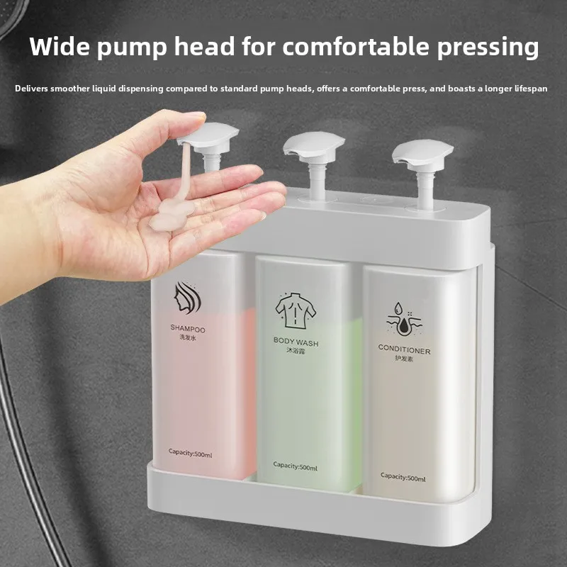 Liquid Dispensing Bottle Non-punching Soap Dispenser Bathroom Wall-mounted Manual Press Shampoo and Body Wash Dispensing Bottle