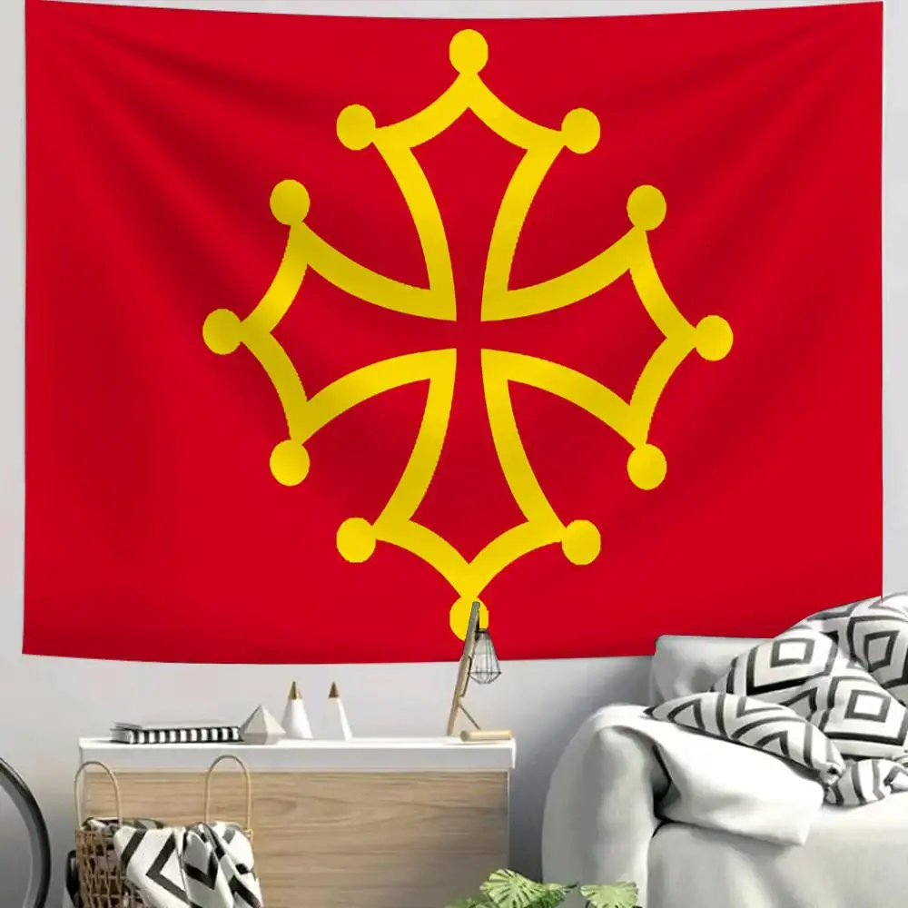 France Region Occitania Occitan Cross Tapestry Custom Living Bedroom Party Dormitory Interior Wall Bohemian Decora Attached Clip